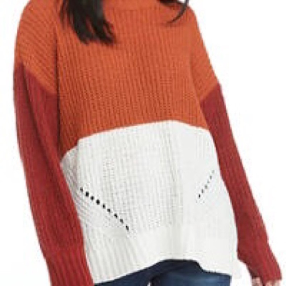 True Craft Junior’s Chenille Tunic Color Block‎ Sweater Red Orange White XL